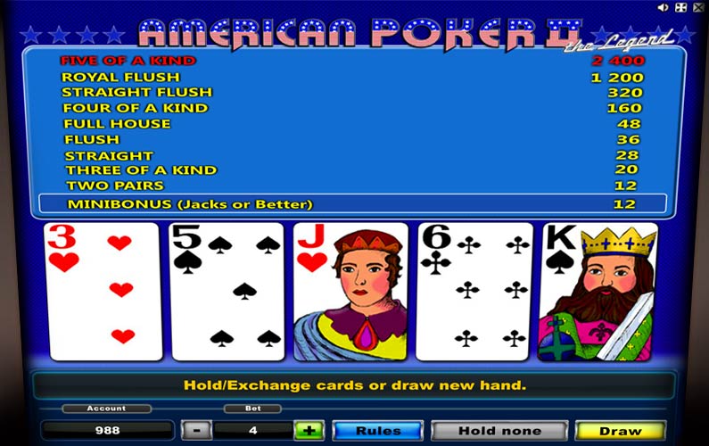 Экран автомата American Poker 2