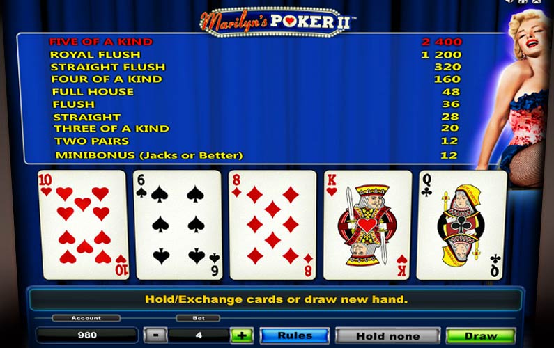 Экран автомата Marilyns Poker 2